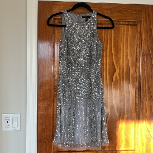 Aidan Mattox Sleeveless Short Dress Silver Beaded - Picture 3 of 8
